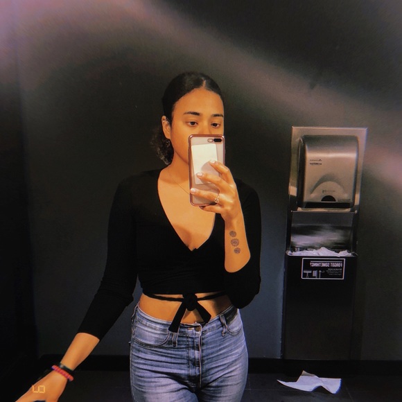 Black tie up long sleeved tee. - Picture 1 of 1